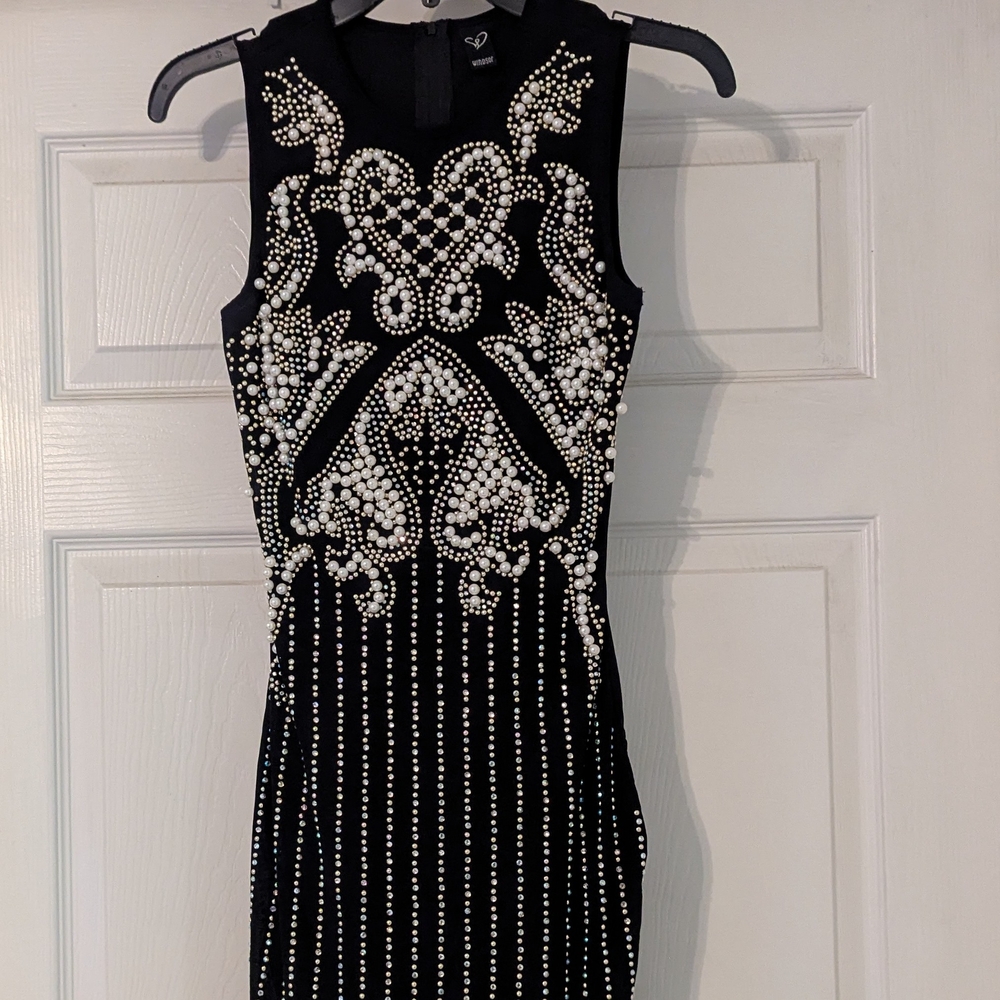 Elegant Black and White Beaded Dress